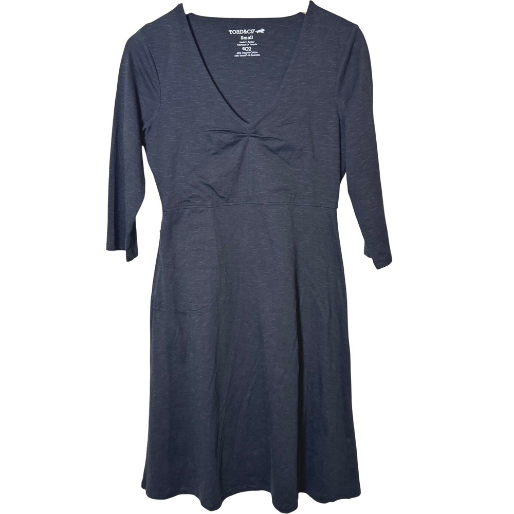 Toad&Co Womens Dress Small Heathered Black V-Neck 3/4 Sleeve Organic Cotton‎ Eco